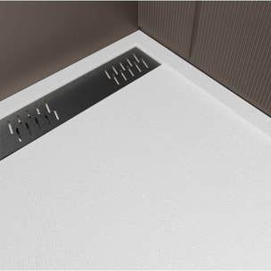 Receveur de douche en résine blanc 80x120x3 cm effet pierre granit + grille linéaire gun métal