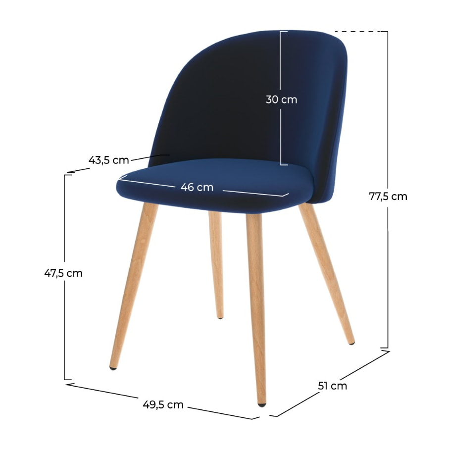 Lot de 2 chaises en velours bleu foncé et pieds en métal - Cozy