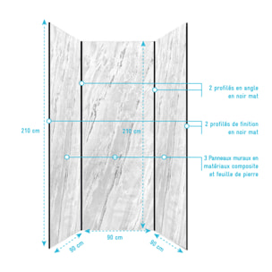 Pack 3 Panneaux Muraux Pierre Artic Storm 90x210cm et Profilés Noirs - STONE'IT