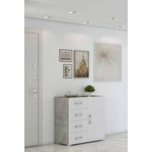 Credenza Aracnida, Mobile buffet a 1 anta e 4 cassetti, Madia da soggiorno, Armadietto multiuso con ripiani, 100% Made in Italy, 90x41h87 cm, Bianco e Cemento