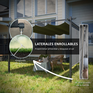 Pérgola con Techo Retráctil Pérgola de 4x3 m Cenador de Pared o Independiente con Laterales Enrollables Protección UV30+ Pabellón para Jardín Patio Terraza Exterior Gris