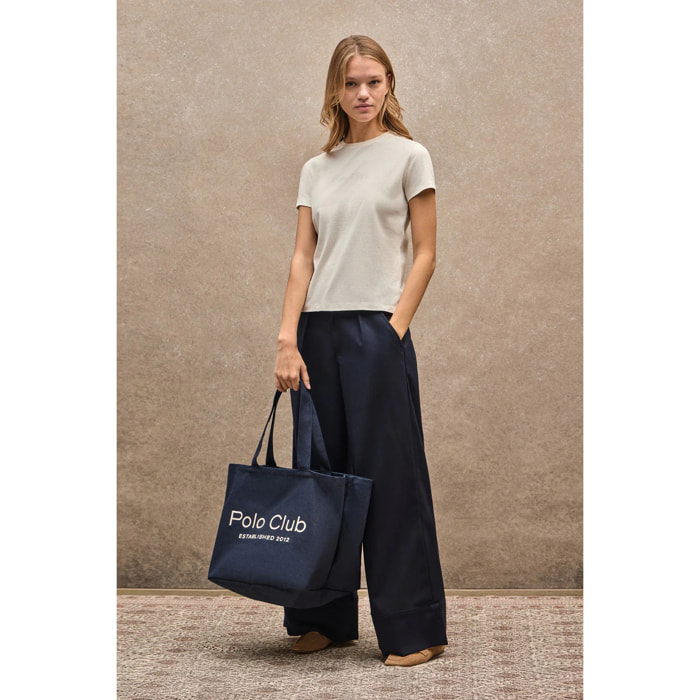 Maglietta ecrù a maniche corte con brillantini Polo Club