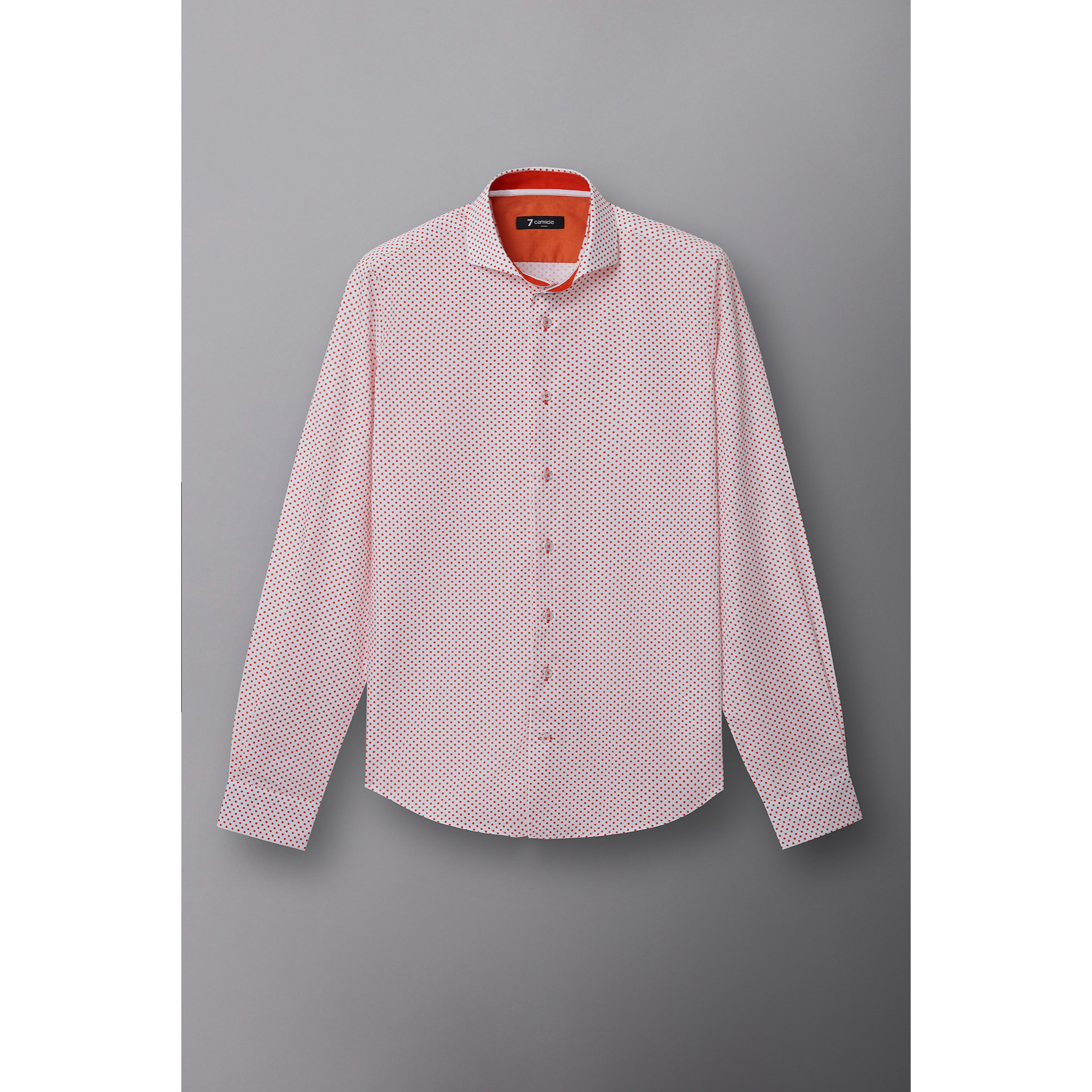 Camicia Uomo 1 Bottone Francese Slim Popeline Fantasia Bianco Arancione Scuro