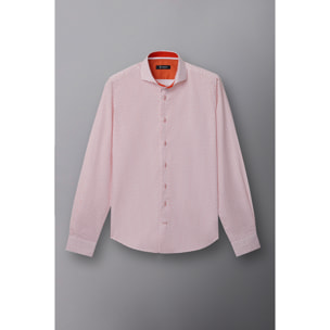 Camicia Uomo 1 Bottone Francese Slim Popeline Fantasia Bianco Arancione Scuro