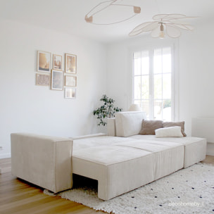 Canapé d'angle convertible 5 places en velours côtelé - HARPER