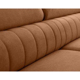 Aneta - canapé d'angle droit 5 places - convertible avec coffre et têtières - en velours - Terracotta