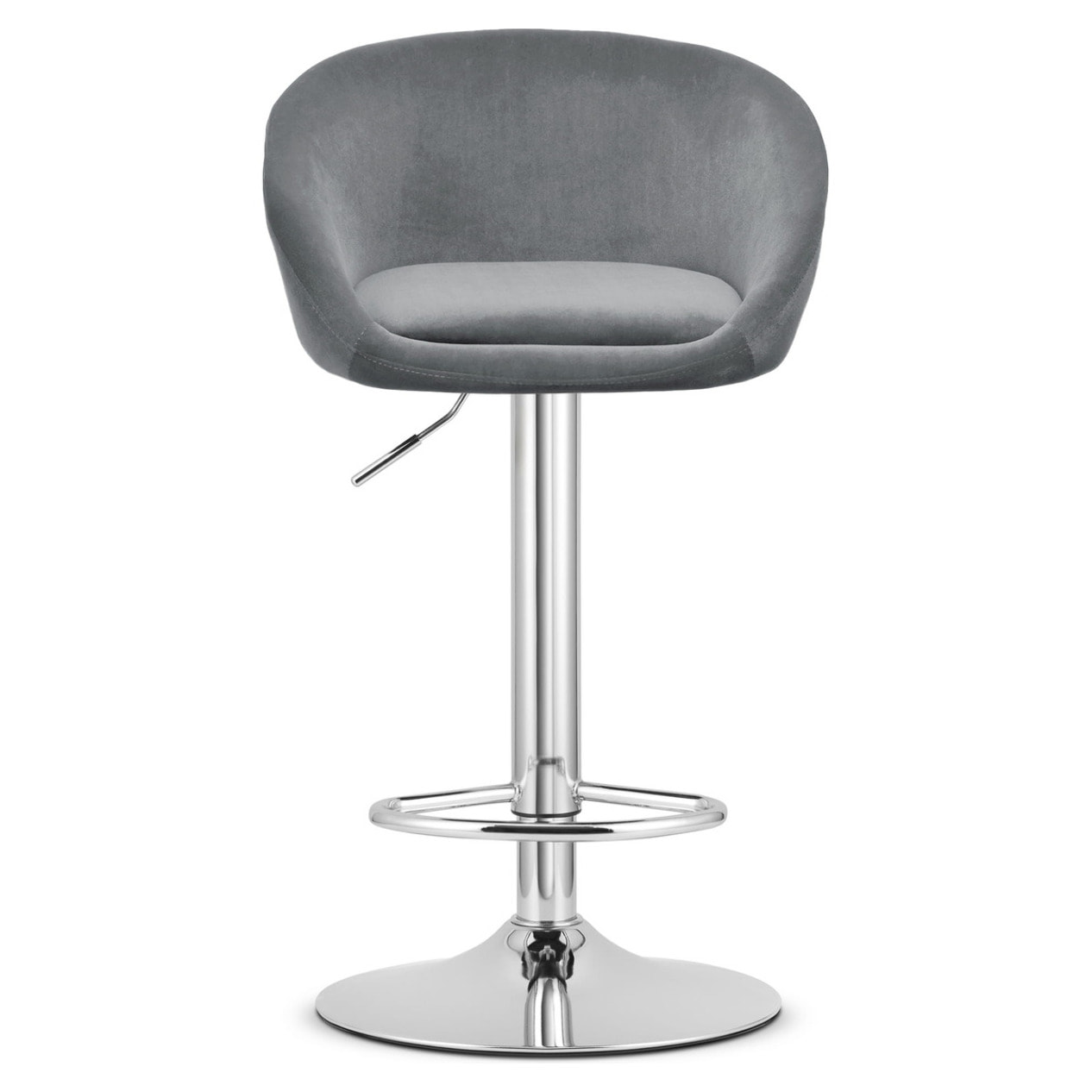 Sgabello da bar East in velluto grigio e base cromata
