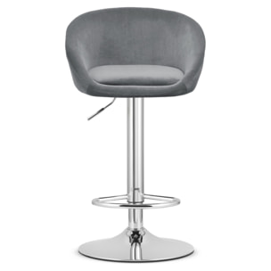 Sgabello da bar East in velluto grigio e base cromata