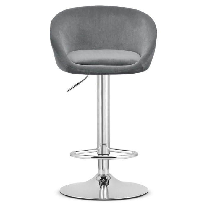 Sgabello da bar East in velluto grigio e base cromata