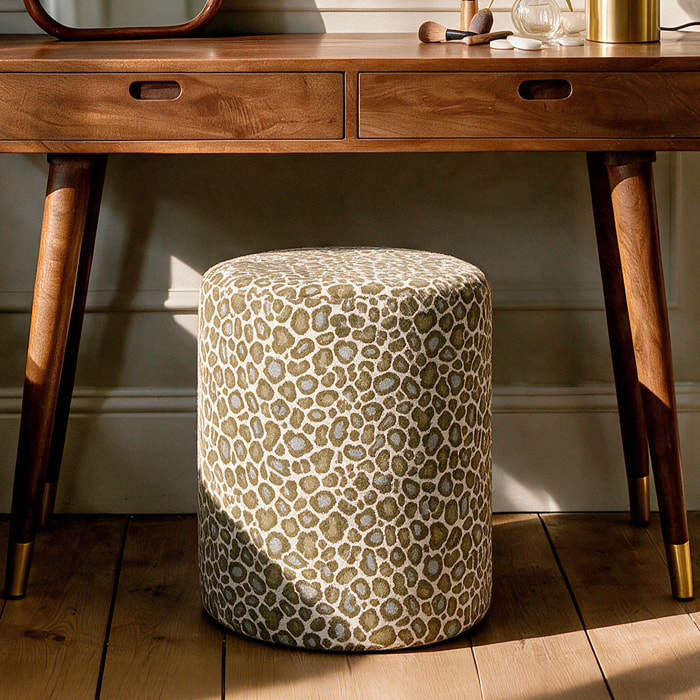 Pouf rond en tissu motif léopard kaki - Lily