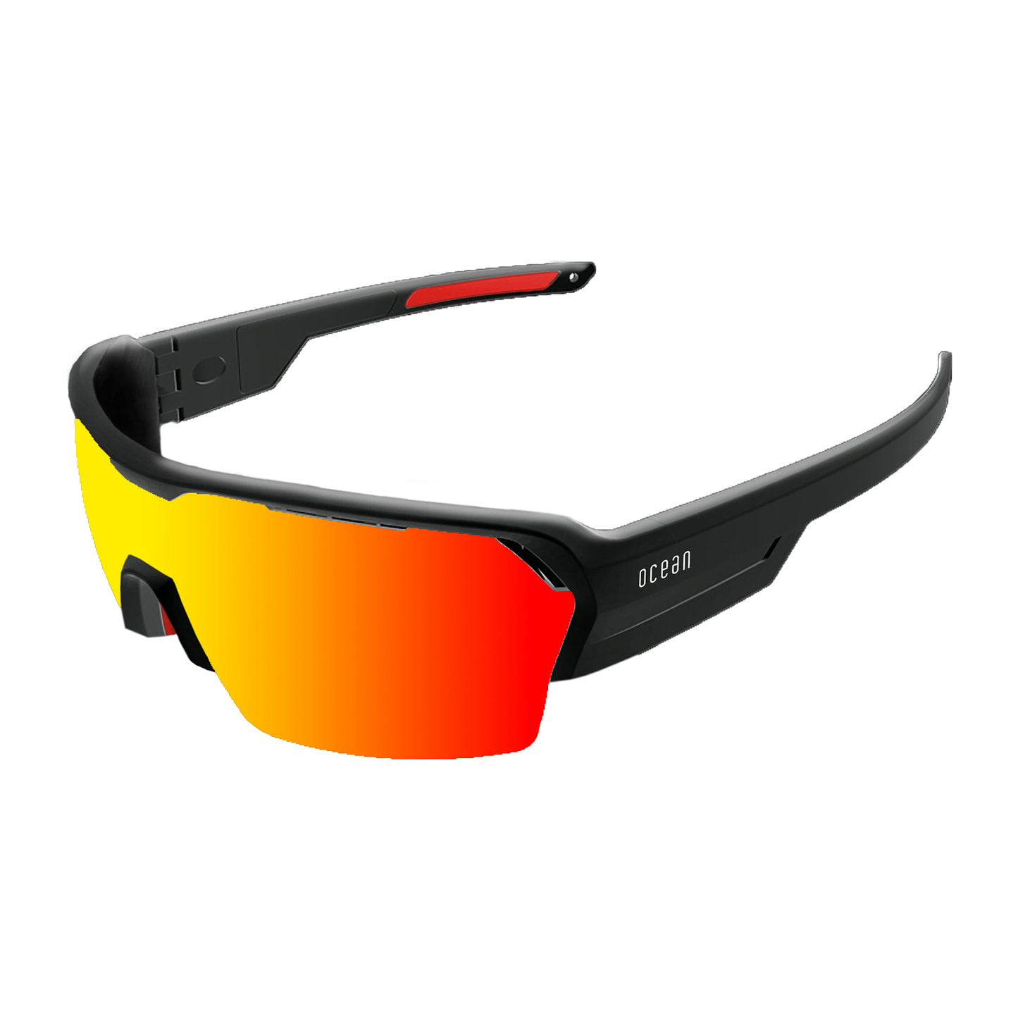 Gafas de deportes acuáticos OCEAN RACE - Negro brillante / Revo rojos y plaquetas y puntas rojas