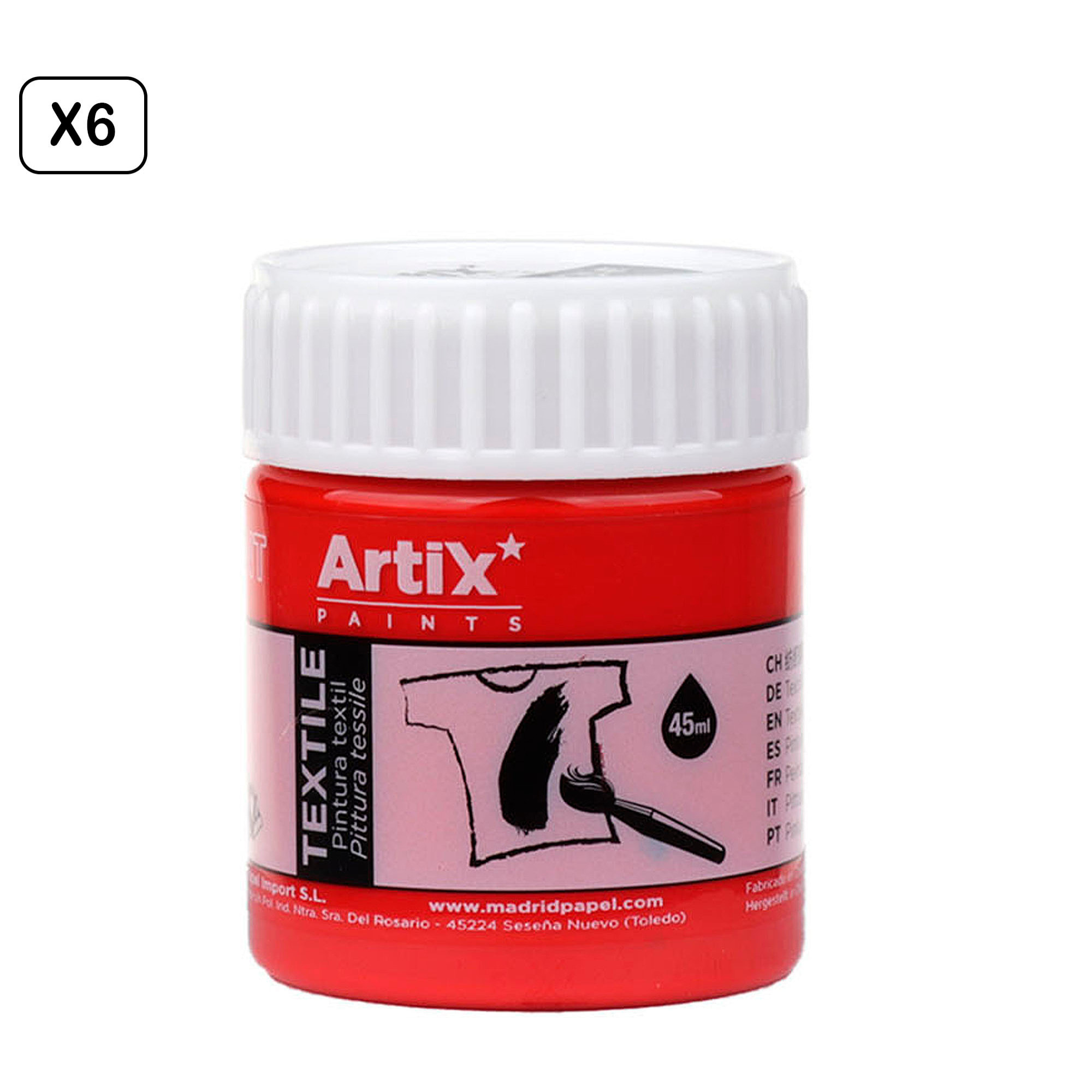 Pack 6 Uds. PINTURA TEXTIL ROJO 45 ml
