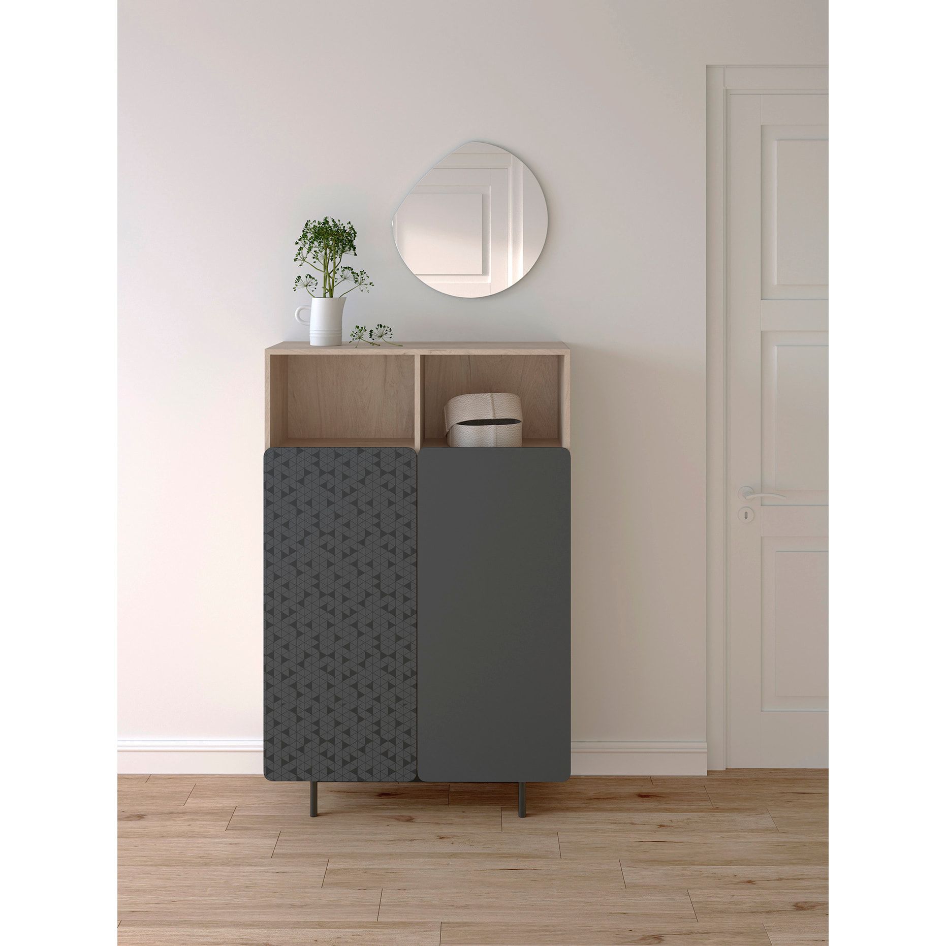 Espejo redondo Lune aglomerado negro ø50cm