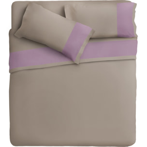 Completo letto bordo RASO IPERSAN Puro Cotone Malva fondo Tortora