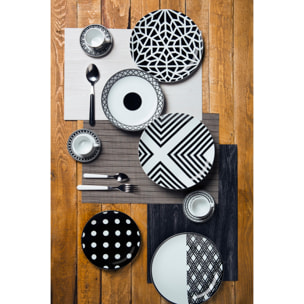 Service 18 assiettes Excelsa Emily, porcelaine, blanc et noir