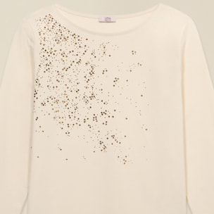 Oltre - T-shirt in cotone con applicazioni - Bianco