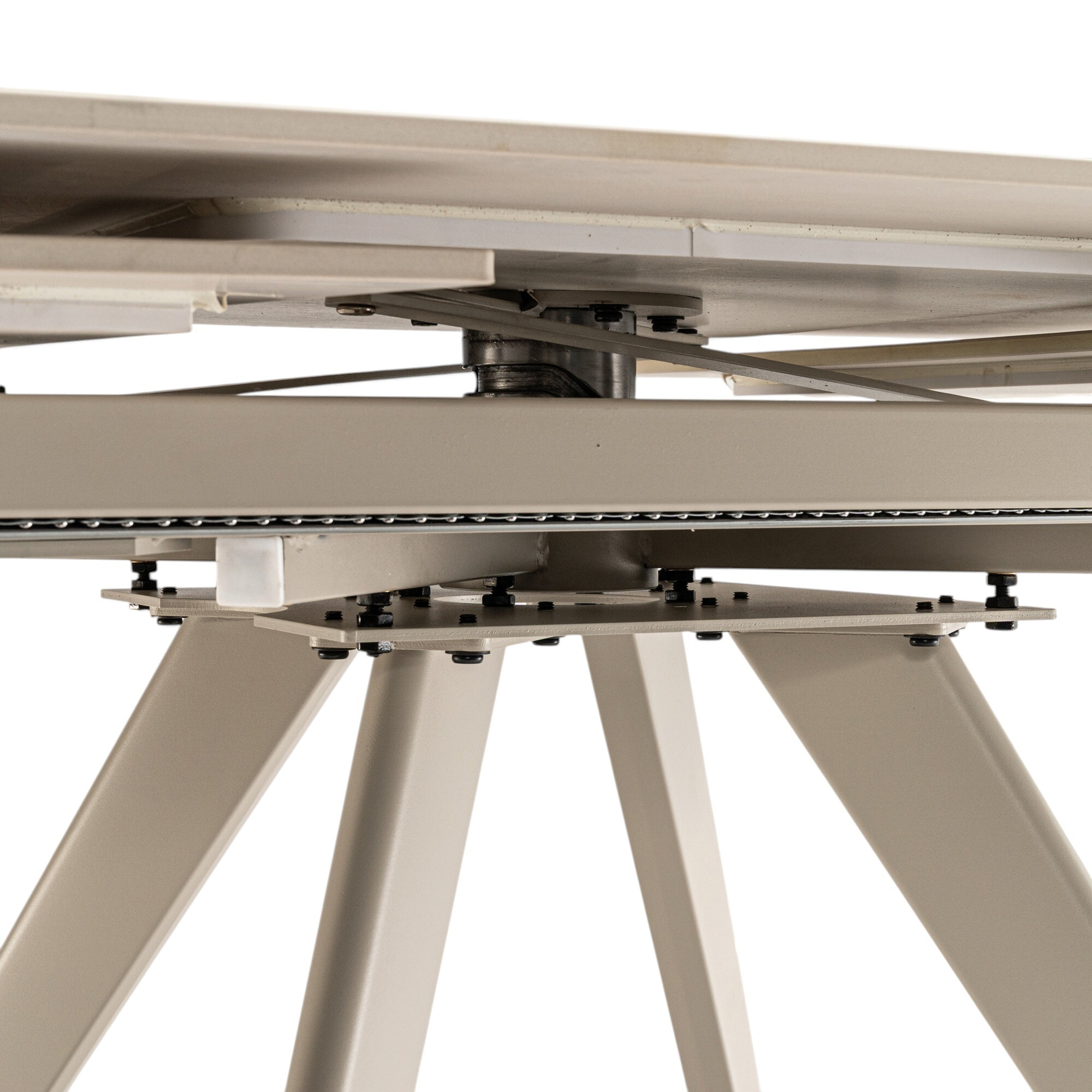 Tavolo allungabile LAVEZZI in ceramica, finitura travertino e gambe in metallo beige - 120×80x78 – 180×80x75 cm