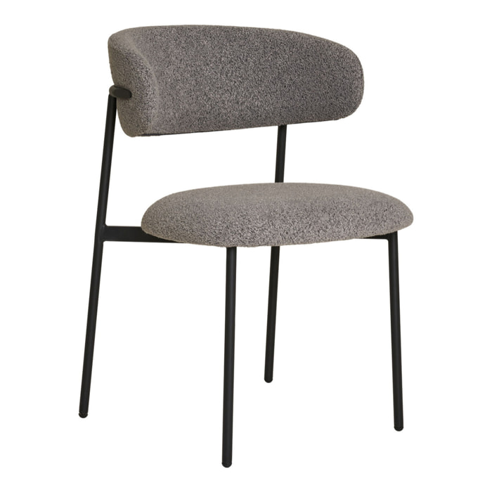 Set 2 sedie da pranzo Mira in Bouclé Grigio Chiaro con Gambe Nere