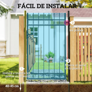 Puerta de Jardín 147,5x89 cm Puerta para Valla de Barra de Acero Galvanizado con Asa Cerradura y 3 Llaves para Exterior Patio Negro