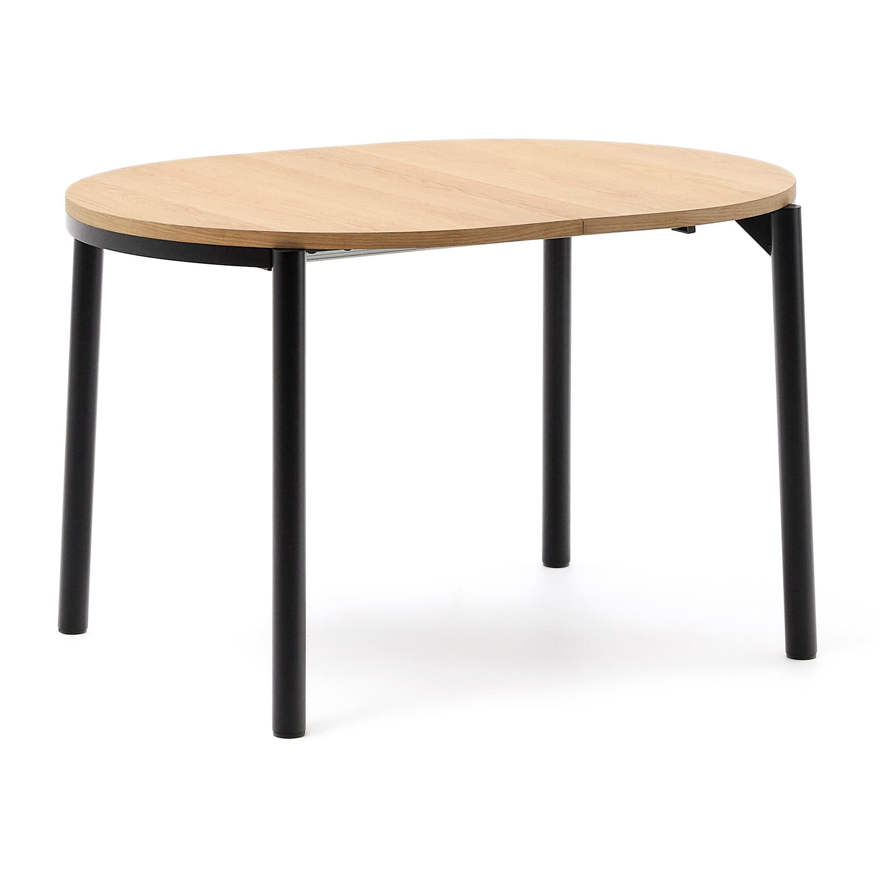 Mesa extensible Montuiri chapa de roble y patas de acero acabado negro Ø120(160) x 90 cm