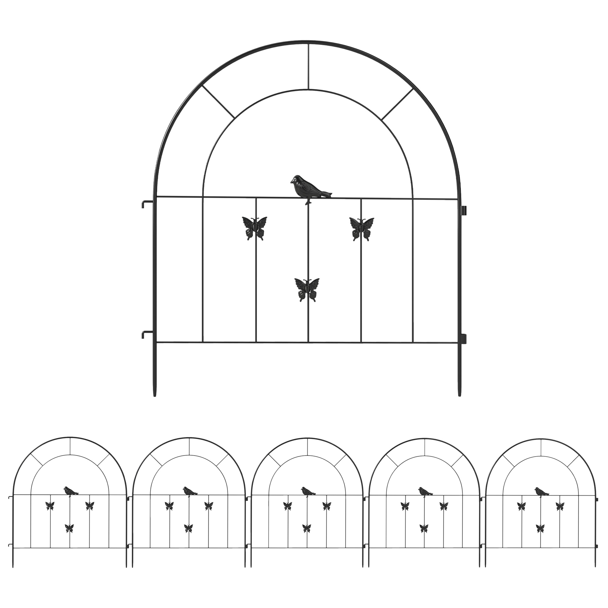 Vallas para Jardín Metalicas 300x70 cm Set de 5 Vallas Decorativas para Jardín de Acero Combinación Libre Barrera para Animales para Terraza Patio Césped Negro