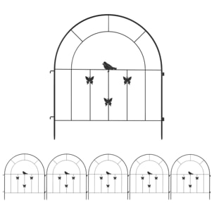 Vallas para Jardín Metalicas 300x70 cm Set de 5 Vallas Decorativas para Jardín de Acero Combinación Libre Barrera para Animales para Terraza Patio Césped Negro