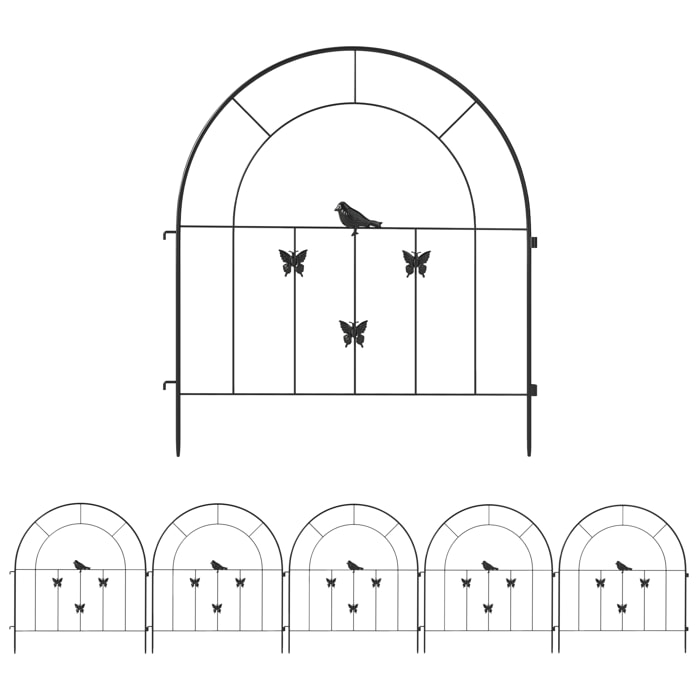 Vallas para Jardín Metalicas 300x70 cm Set de 5 Vallas Decorativas para Jardín de Acero Combinación Libre Barrera para Animales para Terraza Patio Césped Negro