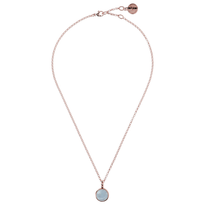 Collana con Pendente con Pietra Naturale Acquamarina Celeste Placcata Oro Rosa 18kt