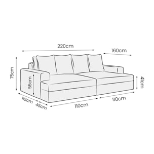 CAMELIA - Canapé 3 places en velours côtelé épais gris clair