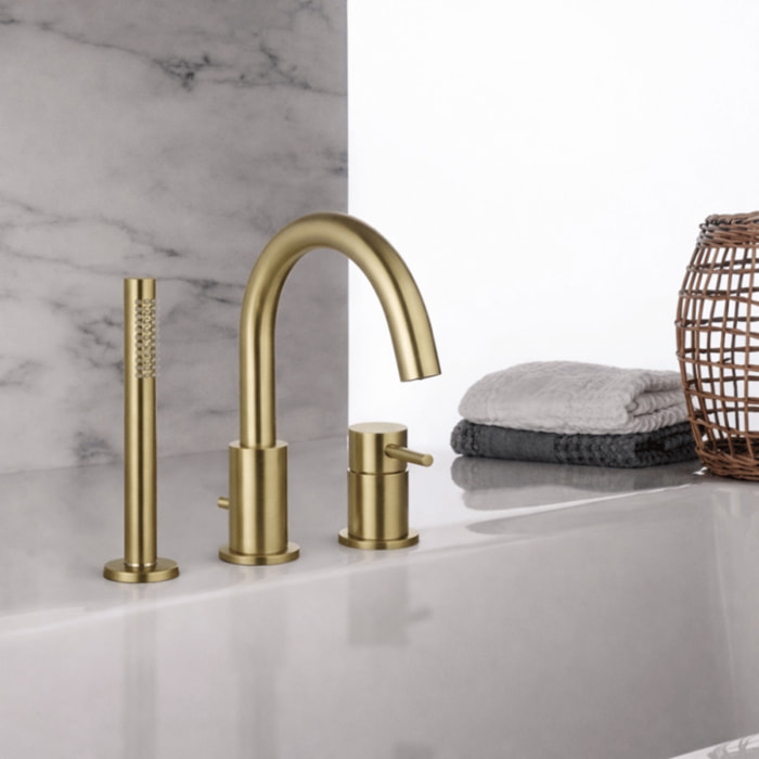 Mitigeur bain douche mécanique 3 trous + douchette 1 jet PAINI Ortence laiton brossé