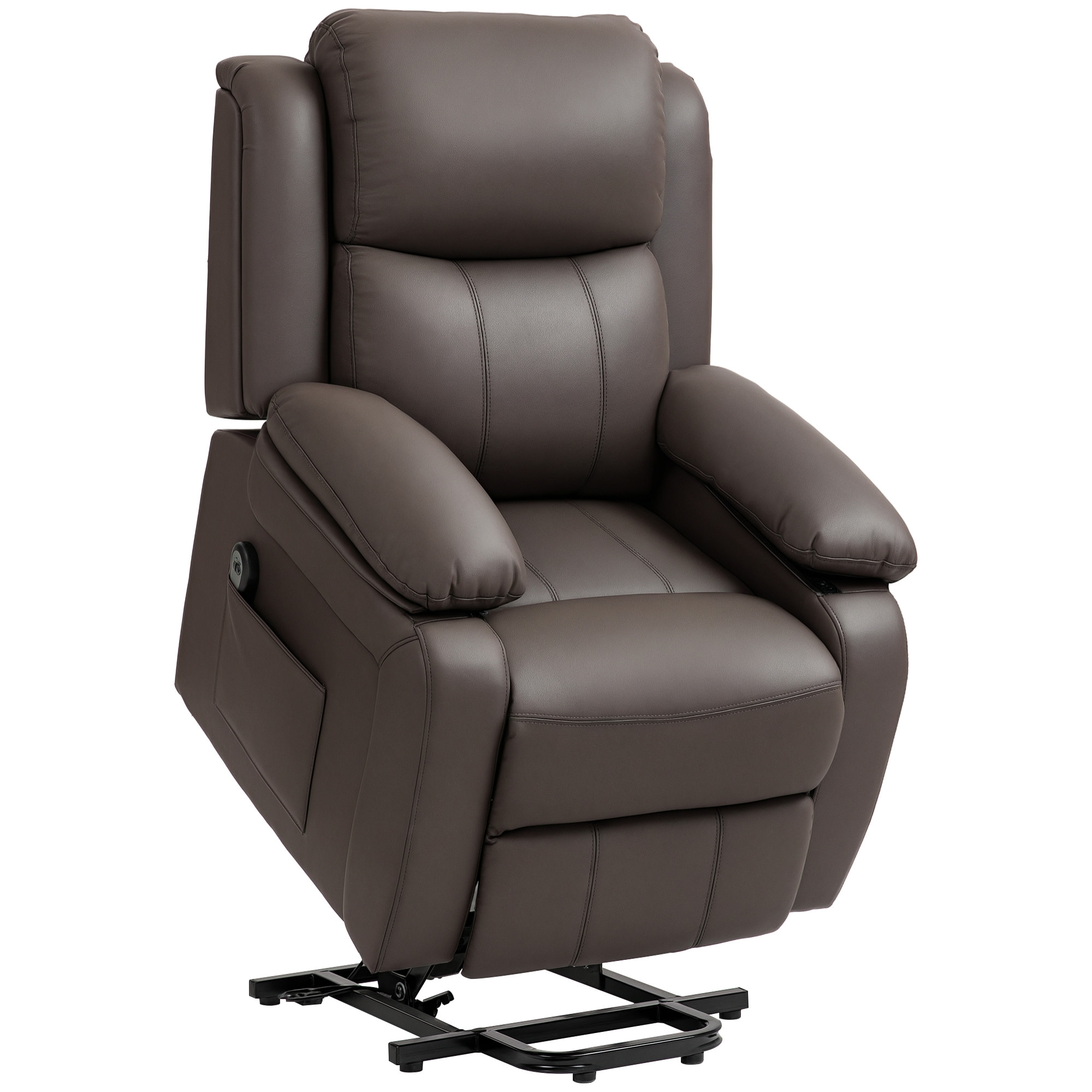 Sillón Relax Reclinable Eléctrico Levanta Personas, Sillón Elevador, con Respaldo Alto, Control Remoto, Reposapiés, Acolchado Grueso, Tapizado en PU, Bolsillos Laterales, Marrón Oscuro