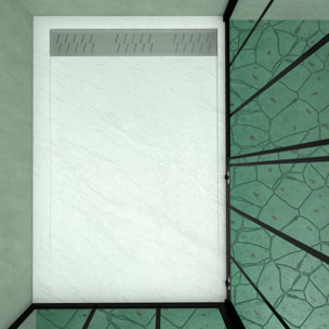 Porte Coulissante et Retour avec Sérigraphie Noire 120x80x200 cm + Receveur Blanc Effet Pierre
