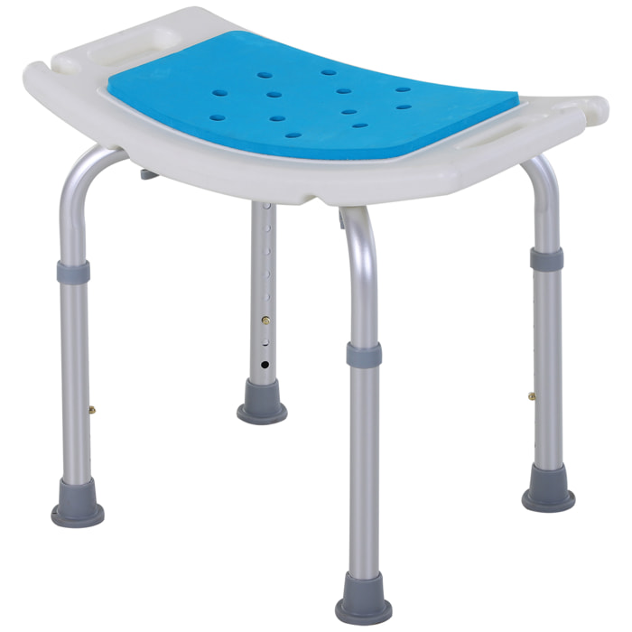 Siège de douche réglable en hauteur tabouret de douche ergonomique pieds antidérapants charge max. 135 Kg alu HDPE blanc bleu