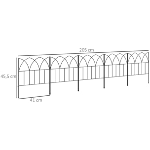 Vallas de Jardín 205x45,5 cm Set de 5 Vallas Decorativas para Jardín de Metal Combinación Libre Barrera para Animales para Terraza Patio Césped Negro