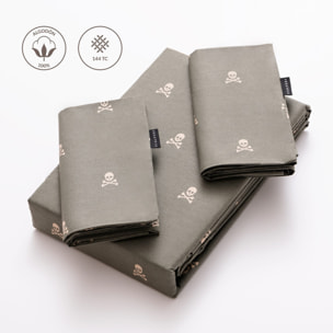 Set cama (funda nórdica 250x230cm + 2 fundas almohada 50x85cm) 100% algodón 144tc beige & khakhi calaveras scalpers home