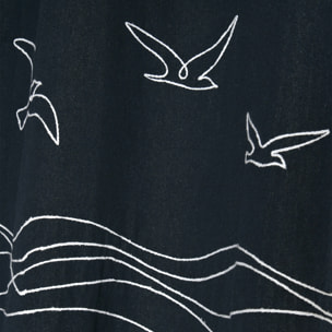 Rideau tamisant polycoton à œillets motif bord de mer - Bleu Marine