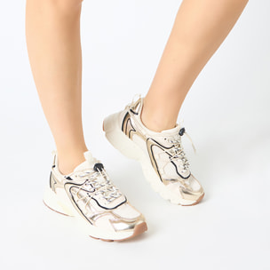 Sneakers donna beige-oro in tessuto