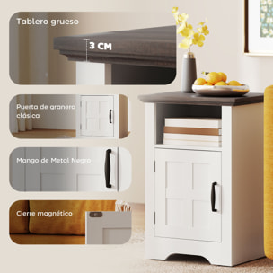 Juego de 2 Mesas Auxiliares para Salón Mesitas de Noche con Puerta Estilo Granero y Estante Abierto Mesas de Centro Pequeñas Rústicas para Dormitorio 40x35x60 cm Blanco