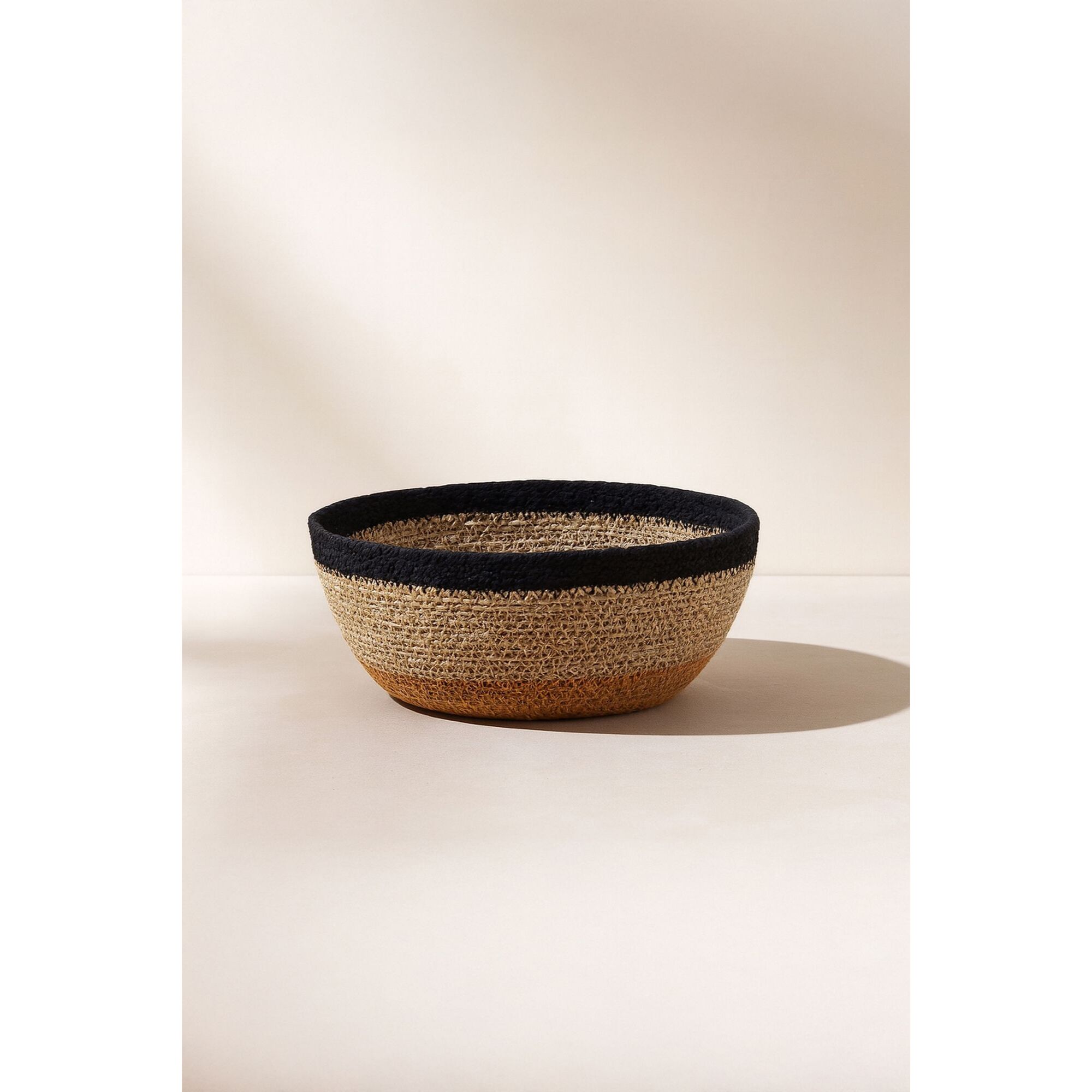 Panier rond en jonc de mer naturel et jaune d18cm DUNE