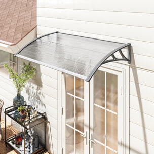 Marquesinas Exterior para Puertas y Ventanas, 110x60 cm, Tejadillo de Protección contra Sol y Lluvia, con Cubierta de Policarbonato, Soportes de PP y Regleta de Aluminio, Gris y Transparente