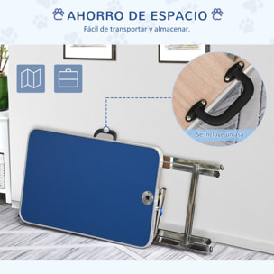 Mesa de Peluquería para Mascotas Mesa de Aseo Altura Regulable con Encimera Antideslizante Patas Plegables de Acero Inoxidable Asa y Brazo con Altura Ajustable 72x45x74-81 cm Azul