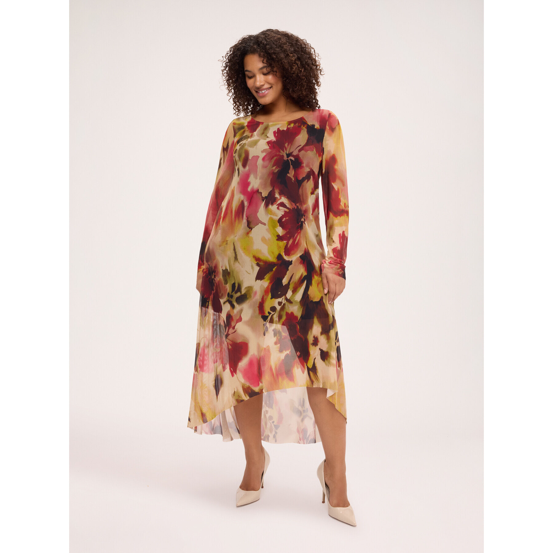 Fiorella Rubino - Vestito svasato in tulle con stampa - Beige