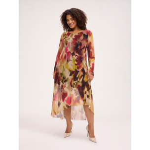 Fiorella Rubino - Vestito svasato in tulle con stampa - Beige
