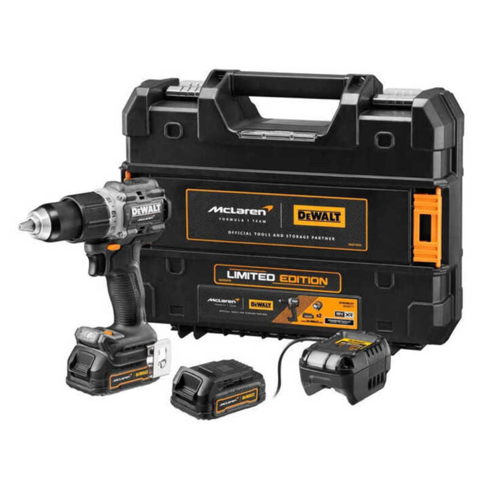 Perceuse à percussion XR 18V édition McLaren - DEWALT - avec 2 batteries 18V 1.7Ah - chargeur - coffret - DCD85ME2GT-QW