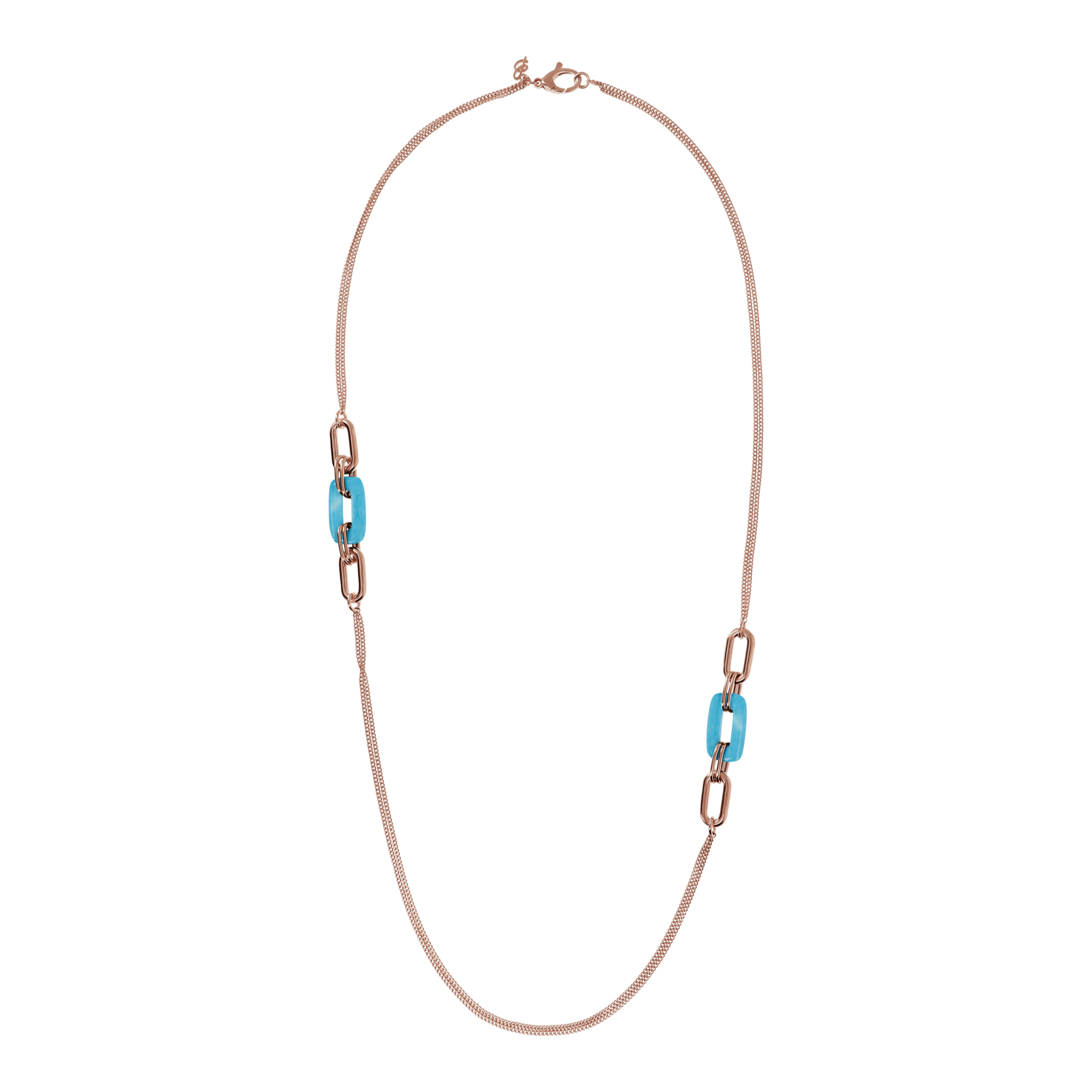 Collana Lunga con Catena Forzatina Allungata e Maglia in Magnesite Azzurra Rettangolare