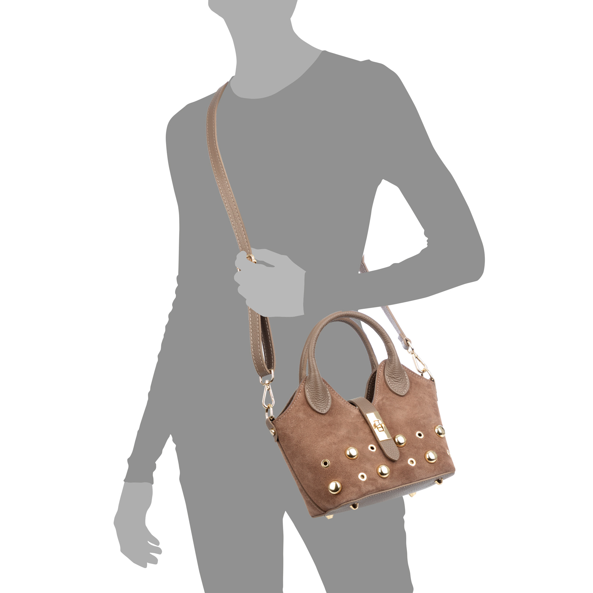 Barzanò Bolso de mano Mujer. Piel auténtica Gamuza con detalles metálicos.