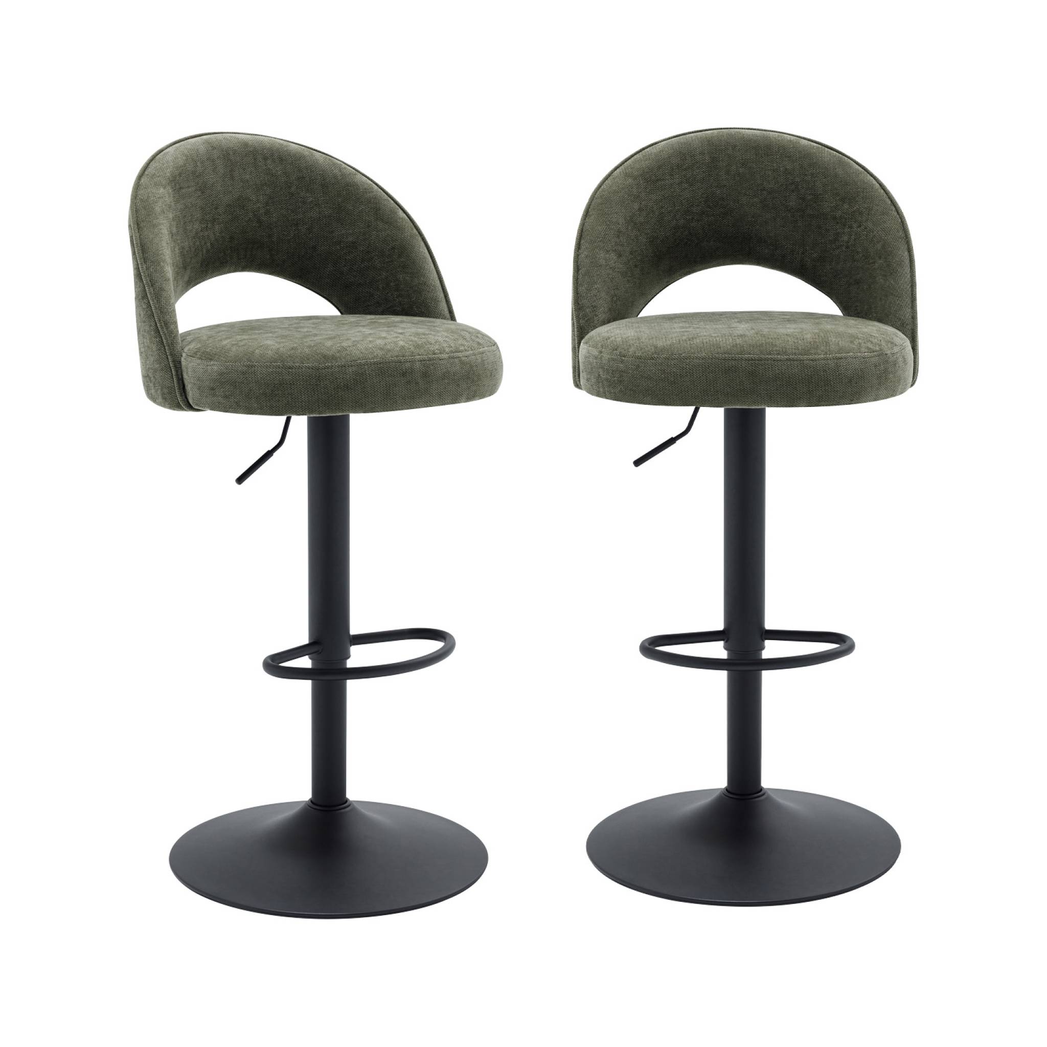 Tabouret de bar ajustable métal et tissu avec base noire 65/86,5cm (lot de 2) ABBY