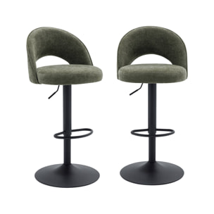 Tabouret de bar ajustable métal et tissu avec base noire 65/86,5cm (lot de 2) ABBY