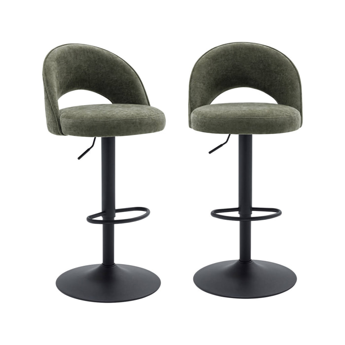 Tabouret de bar ajustable métal et tissu avec base noire 65/86,5cm (lot de 2) ABBY