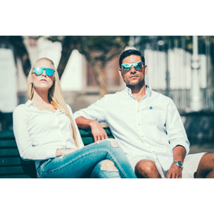 Gafas de sol OCEAN SAN MARINO - Negro mate con patillas de metal dorado y / Plana revo azul cielo